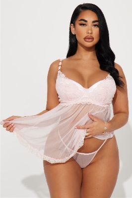 Feeling Shy Lace Babydoll Set - Pink sold by Fashion Nova