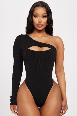 She's All That One Shoulder Bodysuit - Black sold by Fashion Nova