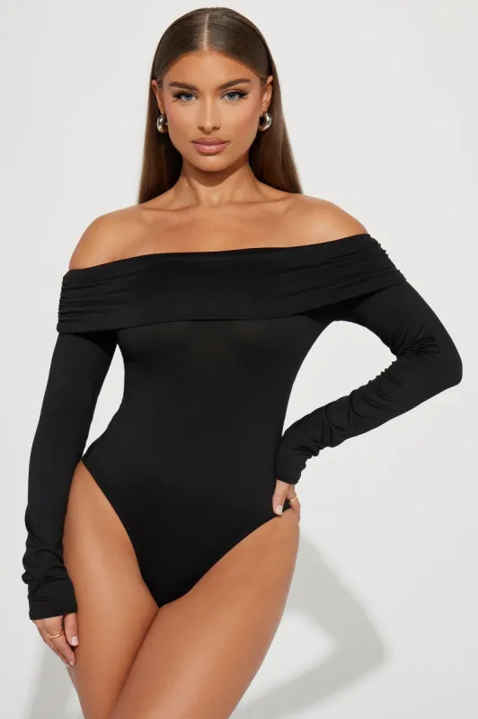 Celine Off Shoulder Bodysuit - Black sold by Fashion Nova