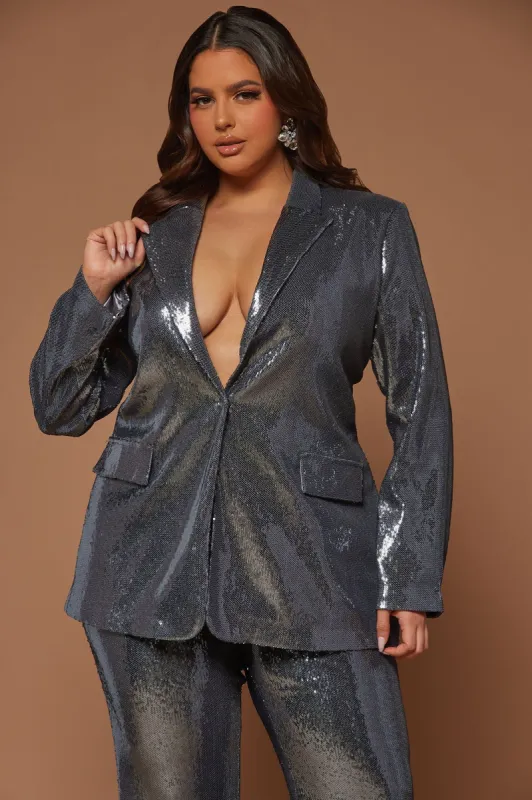 Daphne Sequin Blazer - Charcoal sold by Fashion Nova