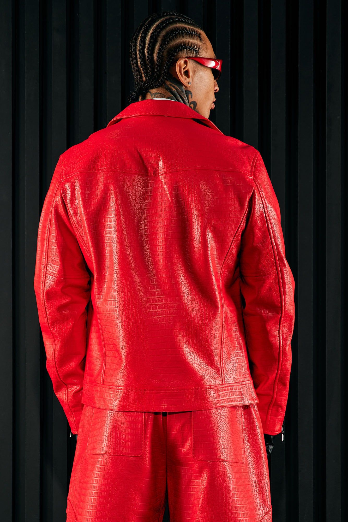 Gotta Run Faux Crocodile Leather Moto Jacket - Red sold by Fashion Nova product image thumbnail 3