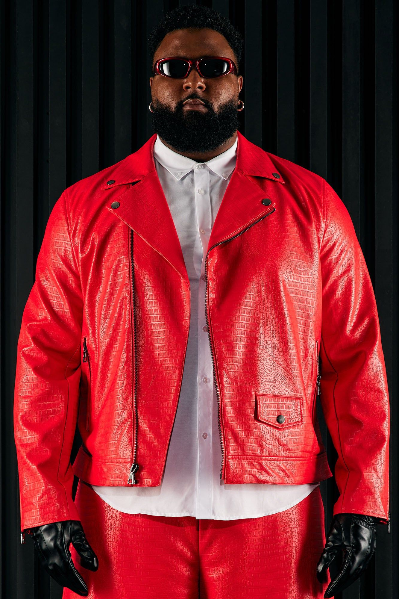 Gotta Run Faux Crocodile Leather Moto Jacket - Red sold by Fashion Nova product image thumbnail 4