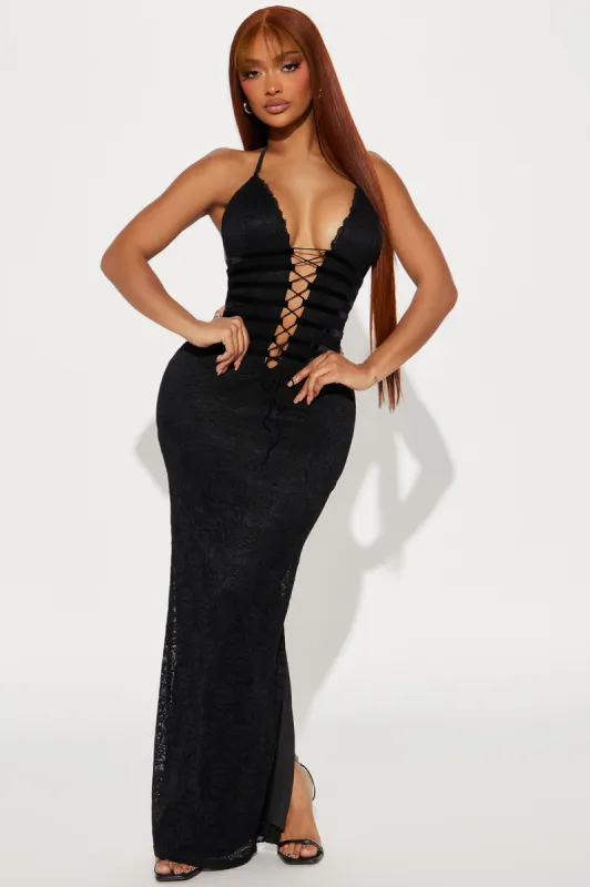 Nina Laced Up Maxi Dress - Black sold by Fashion Nova