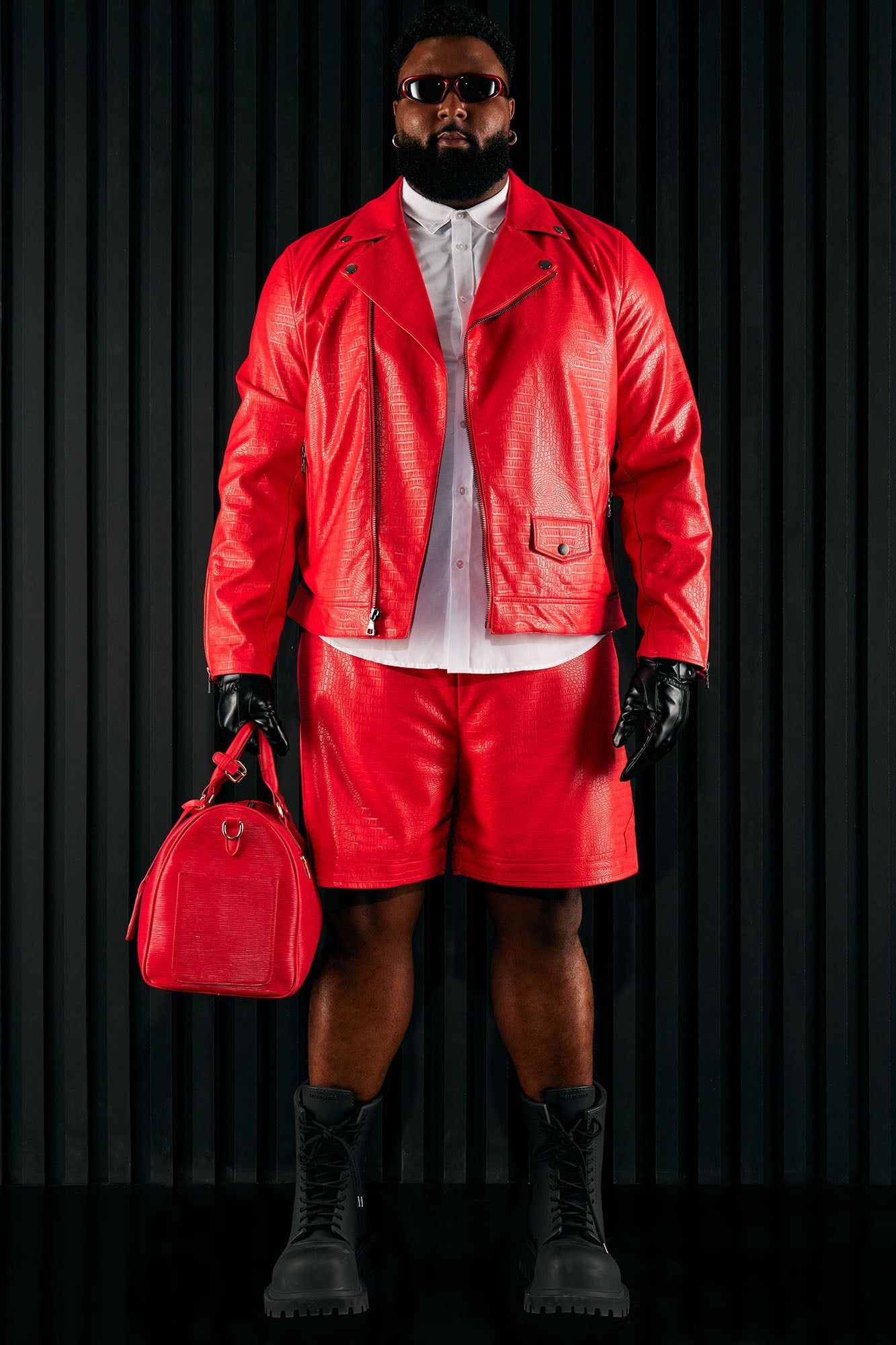 Gotta Run Faux Crocodile Leather Moto Jacket - Red sold by Fashion Nova product image thumbnail 5