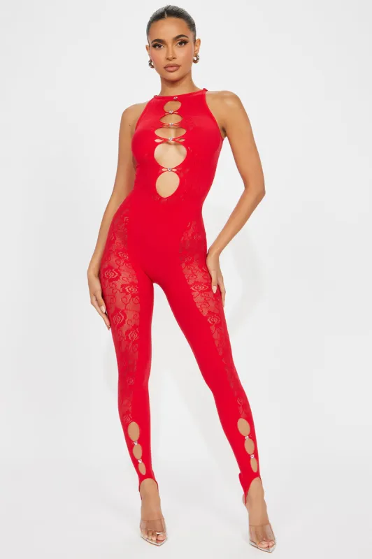 Alone In The Night Seamless Jumpsuit - Red sold by Fashion Nova