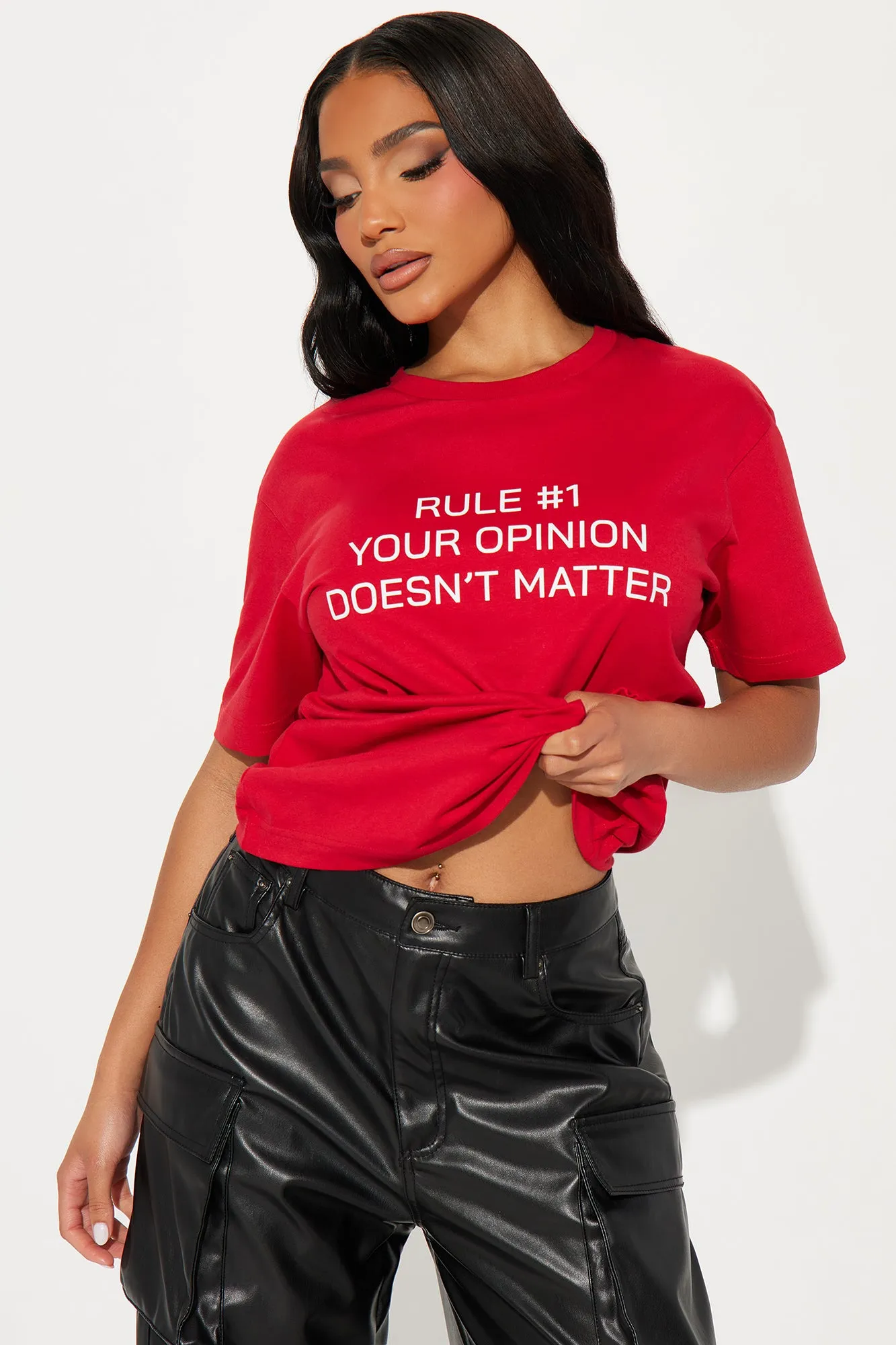 One Rule Crew Neck Tee - Red sold by Fashion Nova