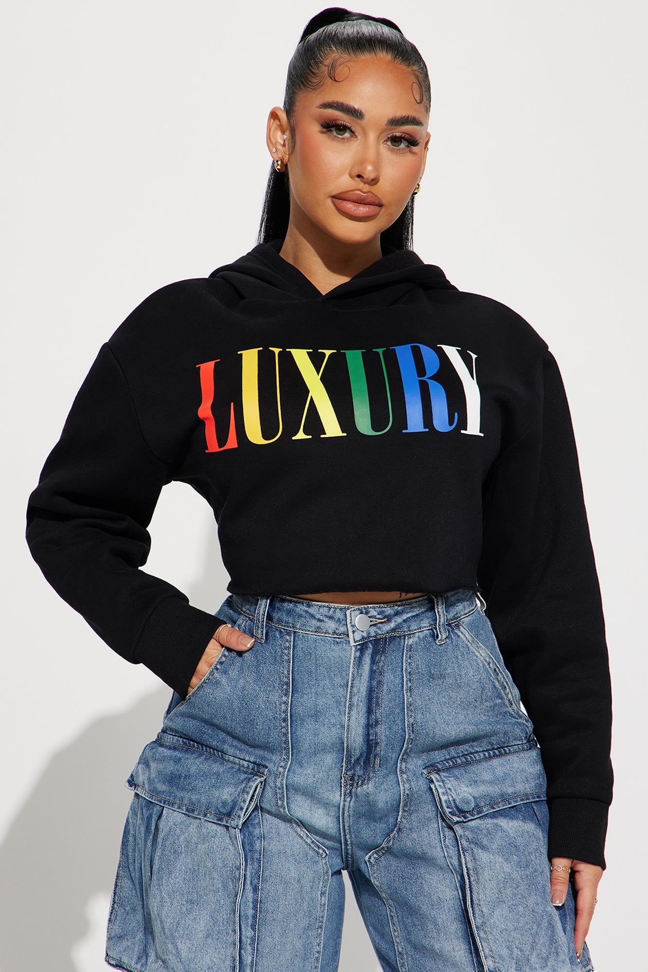 Luxury Cropped Hoodie - Black sold by Fashion Nova