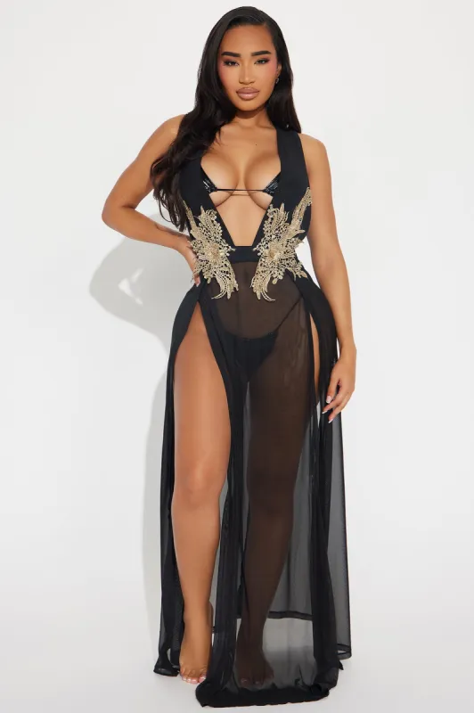 Valencia Mesh Applique Swim Cover Up Dress - Black sold by Fashion Nova