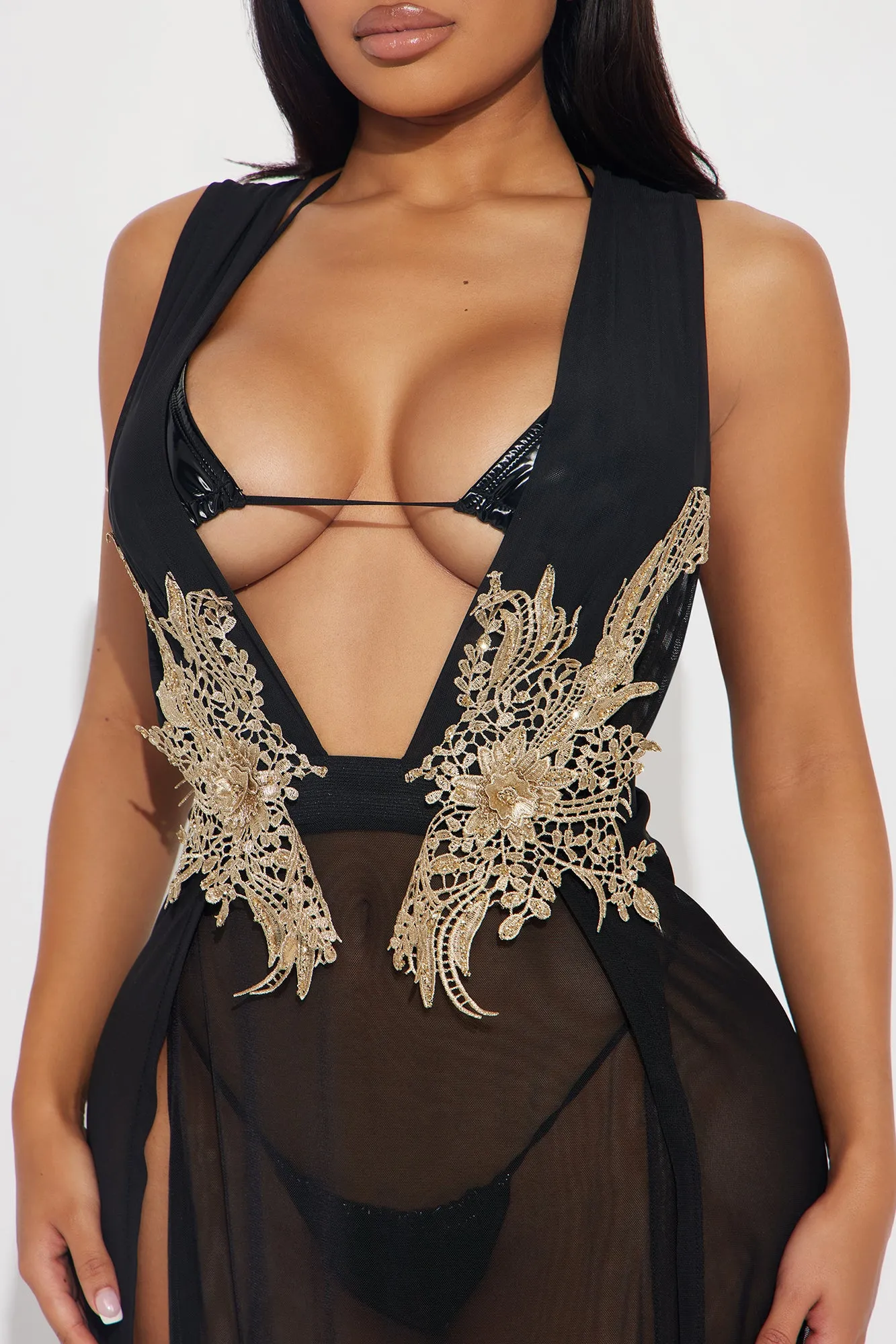 Valencia Mesh Applique Swim Cover Up Dress - Black sold by Fashion Nova product image thumbnail 3