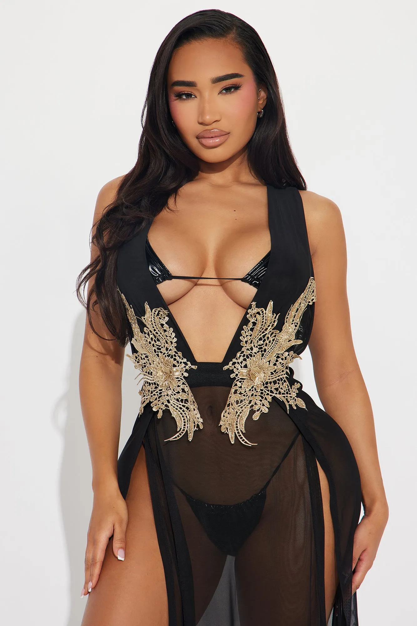 Valencia Mesh Applique Swim Cover Up Dress - Black sold by Fashion Nova product image thumbnail 2