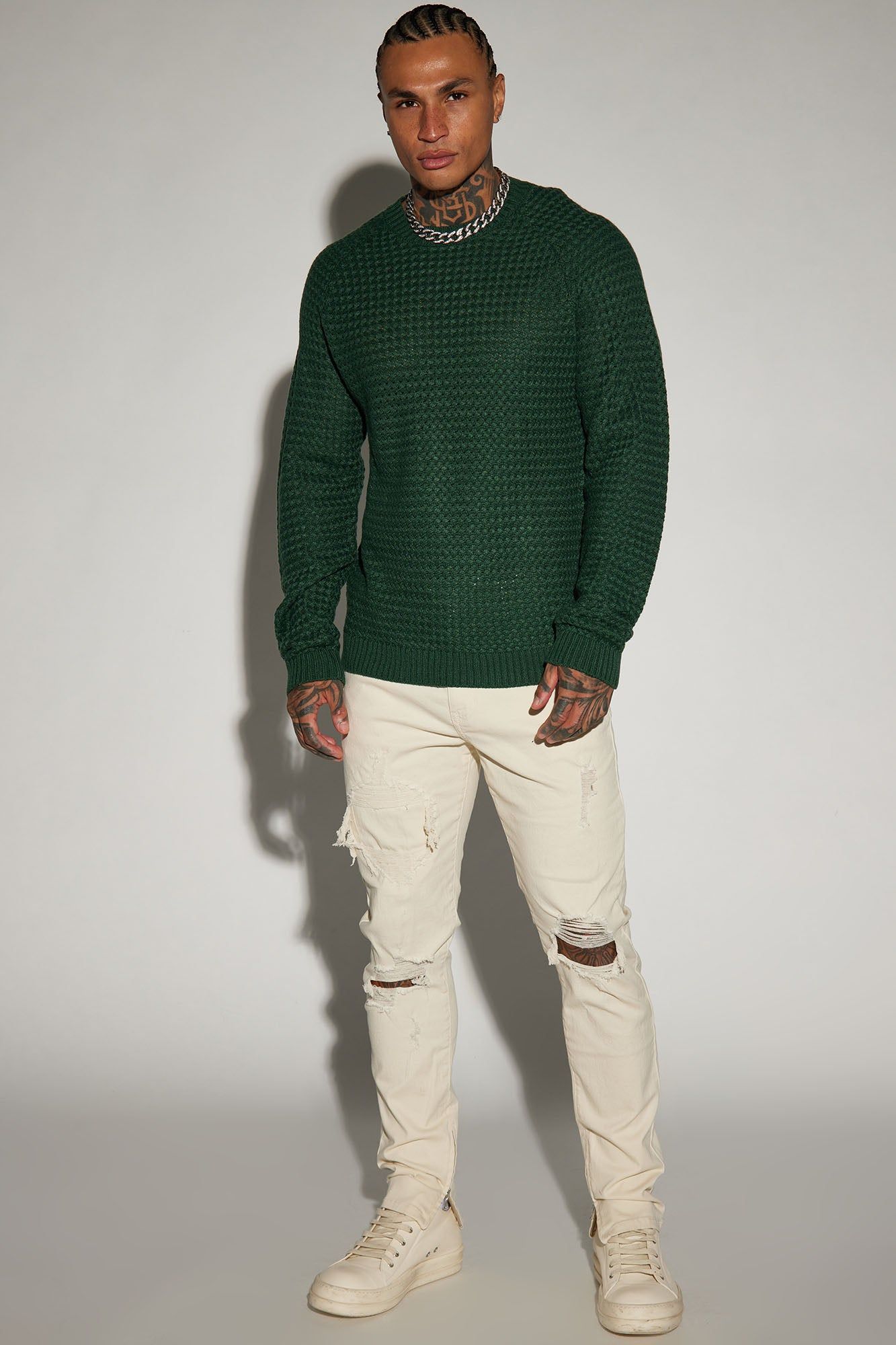 Say Less Cableknit Raglan Sweater - Hunter sold by Fashion Nova product image thumbnail 2
