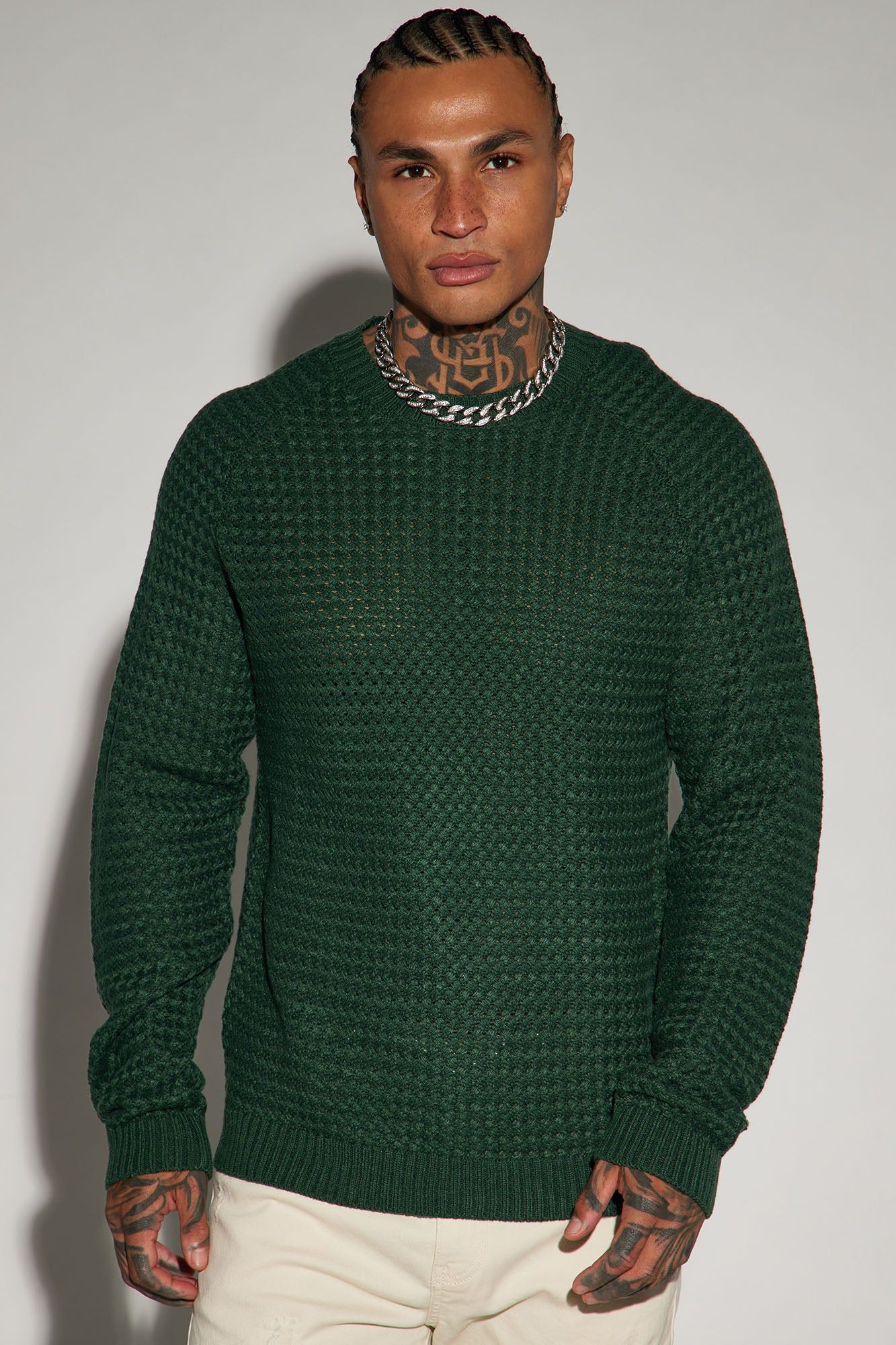 Say Less Cableknit Raglan Sweater - Hunter sold by Fashion Nova