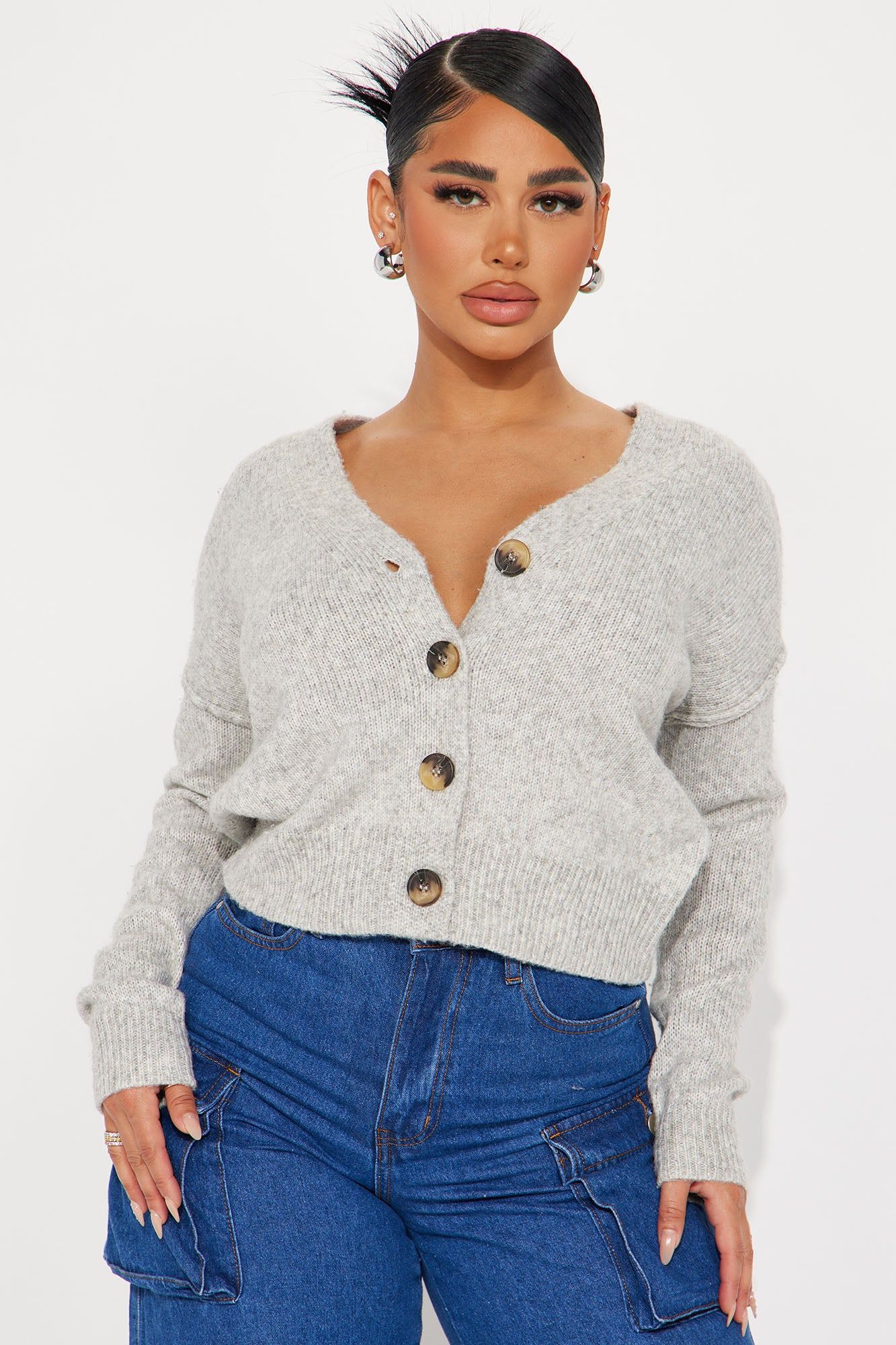 Ainsley Cardigan - Heather Grey sold by Fashion Nova