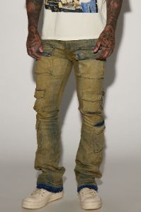 Three Cargo Stacked Skinny Flare Jeans - Vintage Wash sold by Fashion Nova
