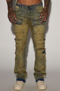 Three Cargo Stacked Skinny Flare Jeans - Vintage Wash sold by Fashion Nova
