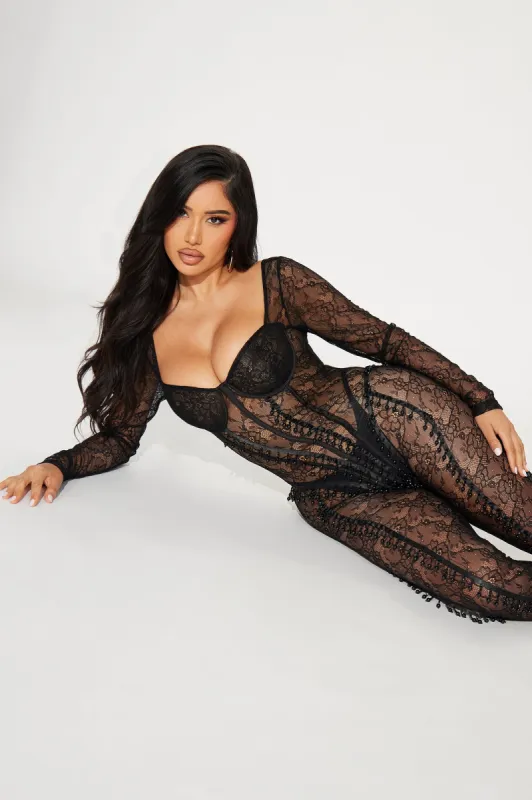I've Got You Lace Jumpsuit - Black sold by Fashion Nova