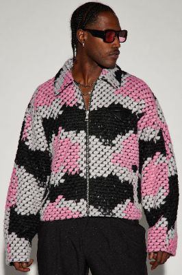 Newbury Jacquard Cropped Jacket - Pink/combo sold by Fashion Nova