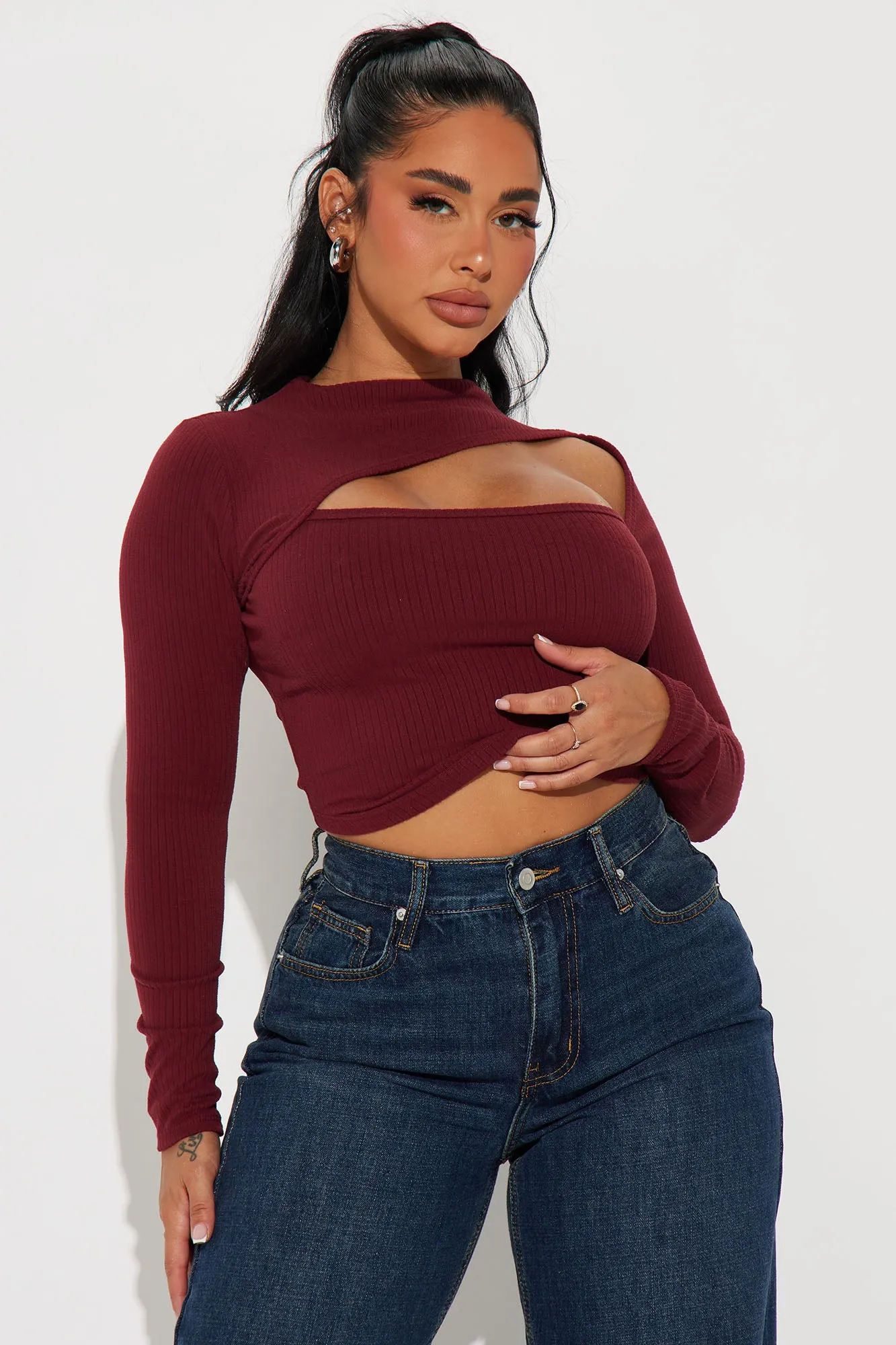 Natalie Cut Out Top - Wine sold by Fashion Nova