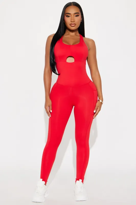 Pump It Up Active Jumpsuit - Red sold by Fashion Nova