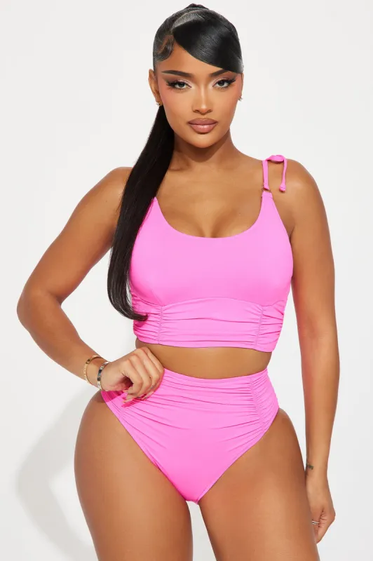 Sandy Castles Ruched 2 Piece Bikini - Hot Pink sold by Fashion Nova