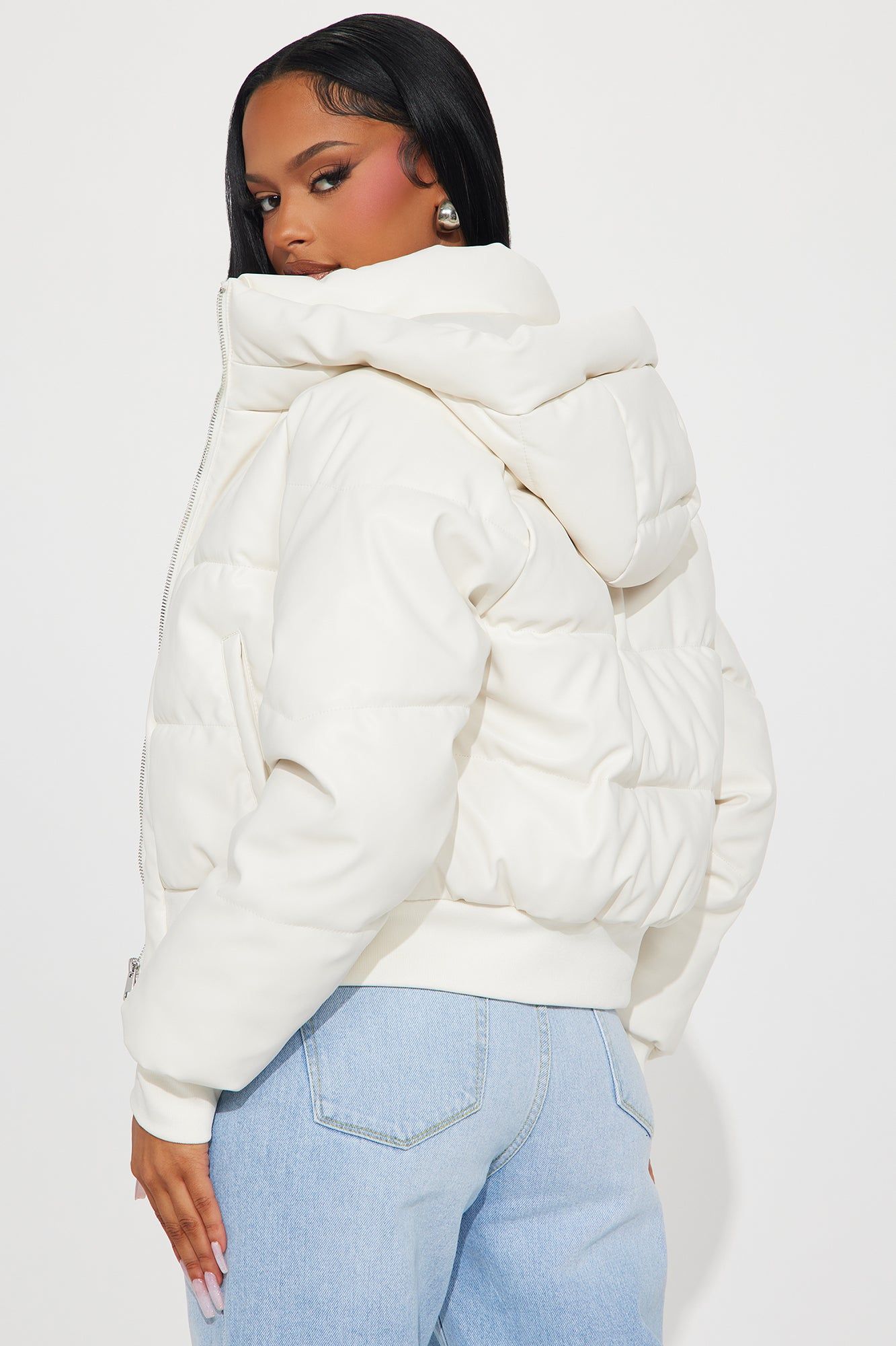 Got Her Own Faux Leather Puffer - White sold by Fashion Nova product image thumbnail 3