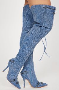 Camila Over The Knee Hardware Boots - Denim sold by Fashion Nova