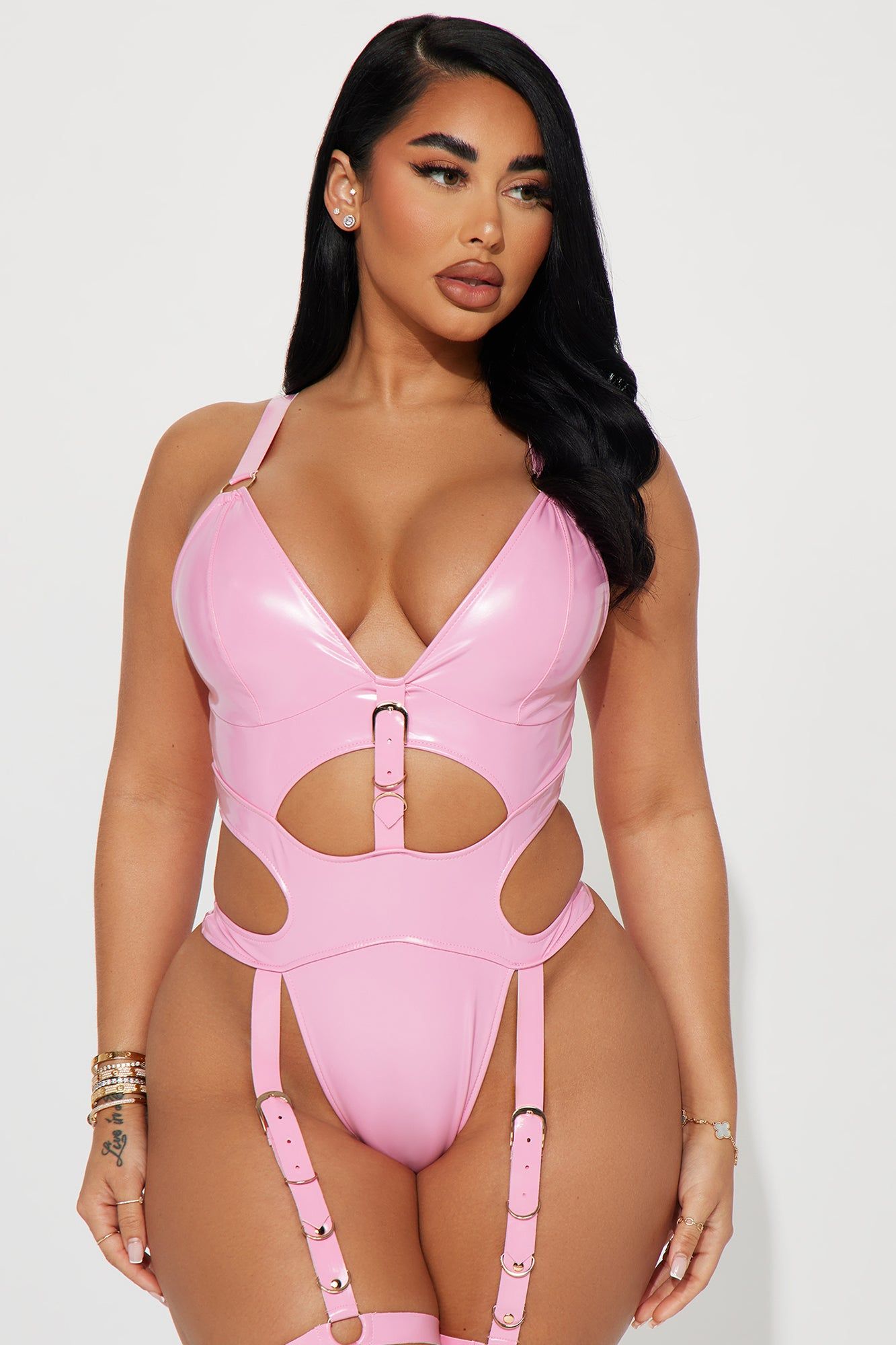 Secretly Naughty Vinyl Strappy Garter Teddy - Pink sold by Fashion Nova product image thumbnail 2