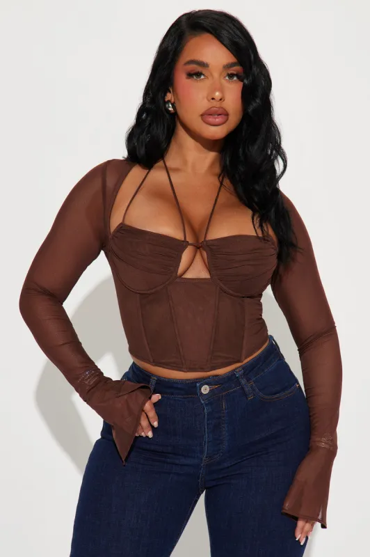 Melanie Mesh Corset Top - Brown sold by Fashion Nova
