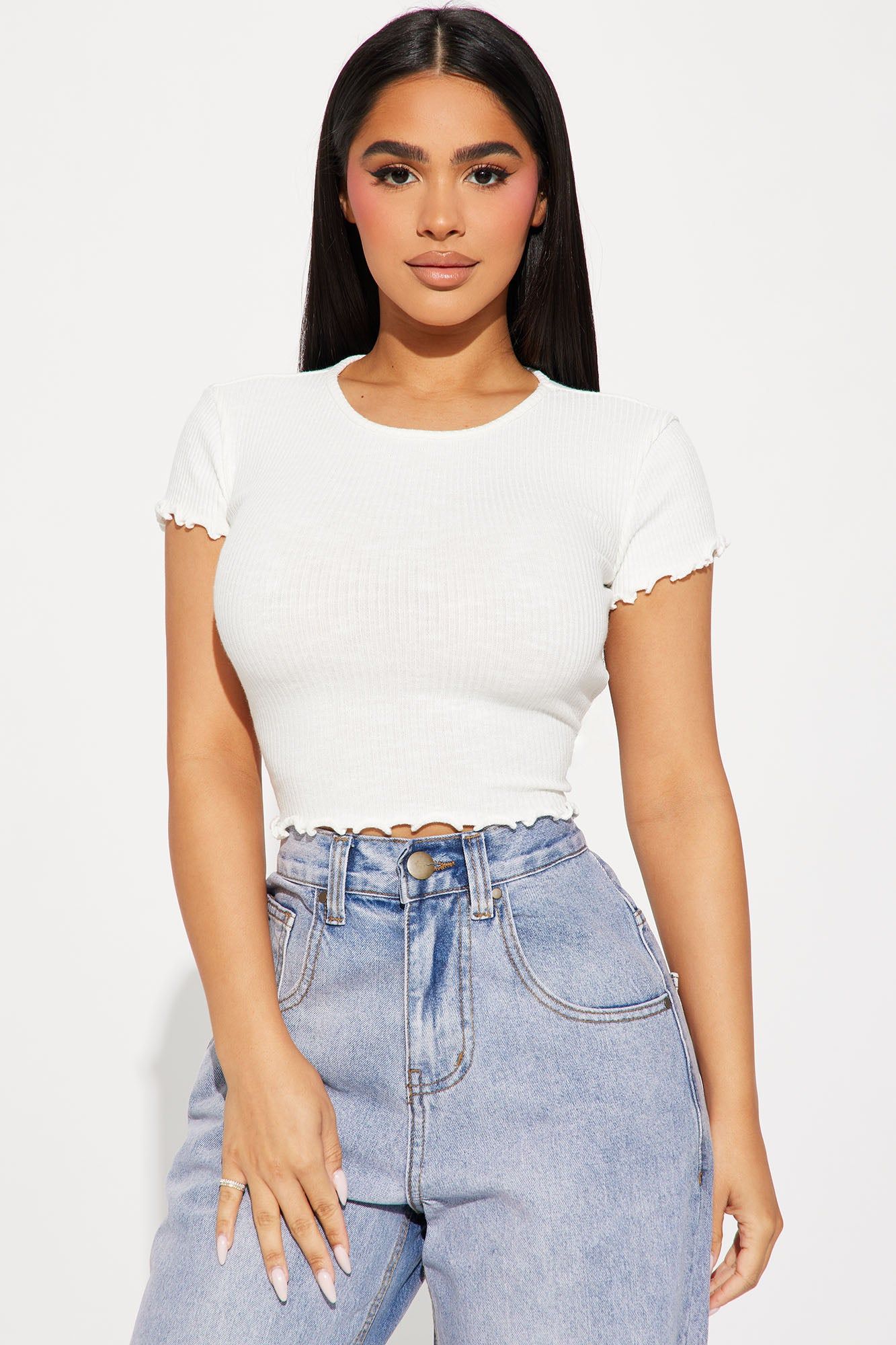 Cara Crew Neck Ribbed Tee - White sold by Fashion Nova