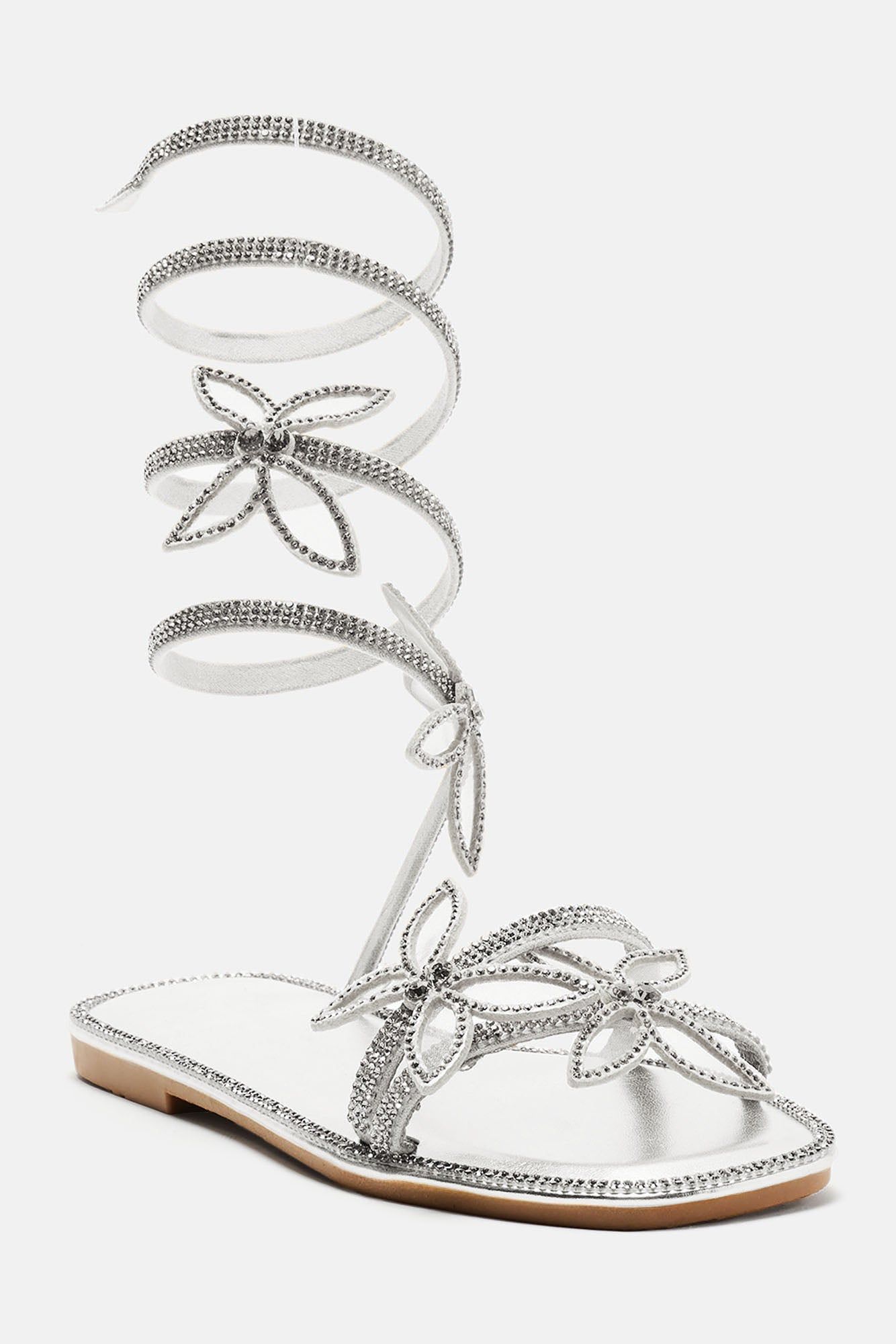Oh So Heavenly Embellished Wrap Up Flat Sandals - Silver sold by Fashion Nova product image thumbnail 2