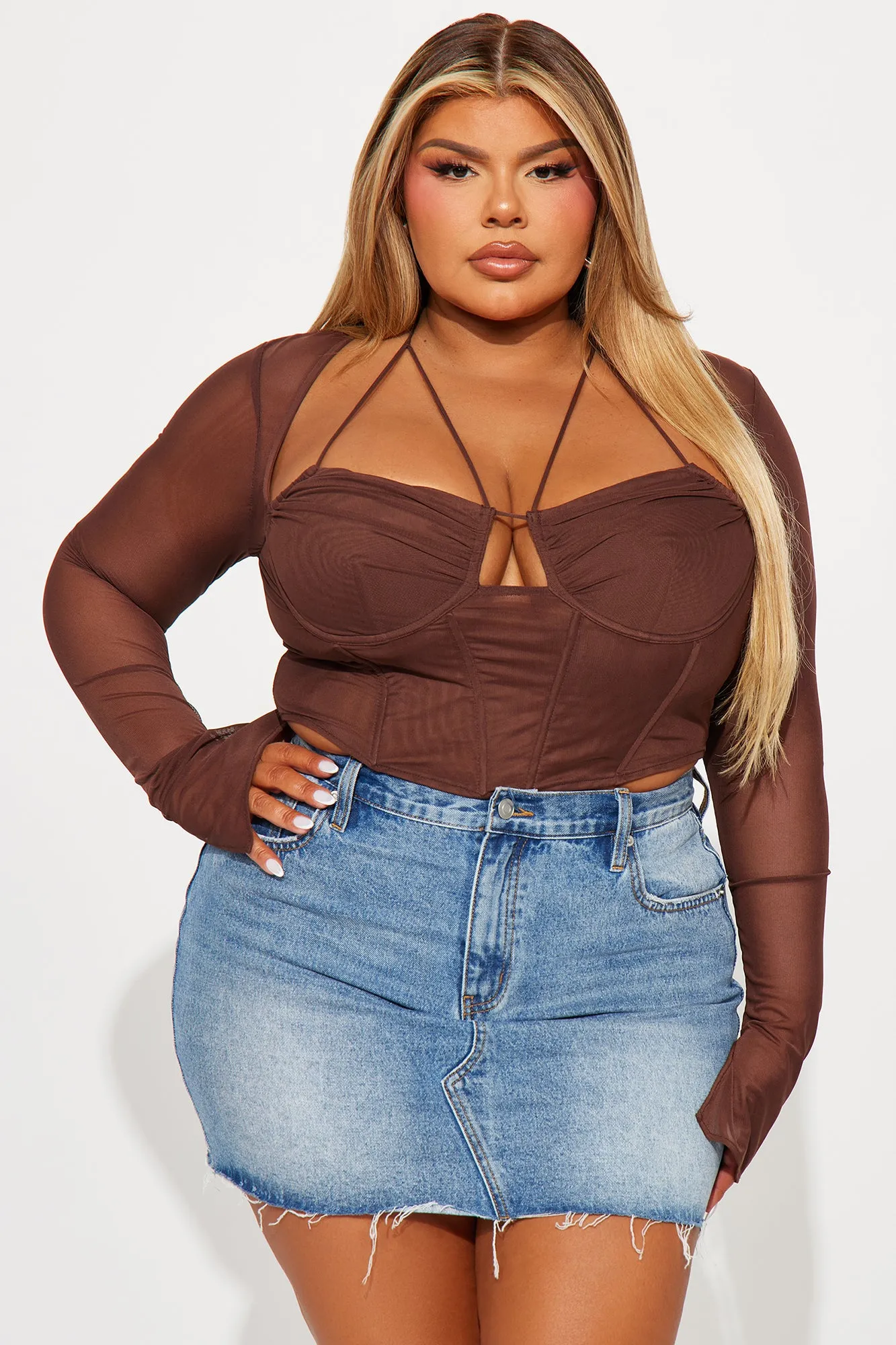 Melanie Mesh Corset Top - Brown sold by Fashion Nova product image thumbnail 4