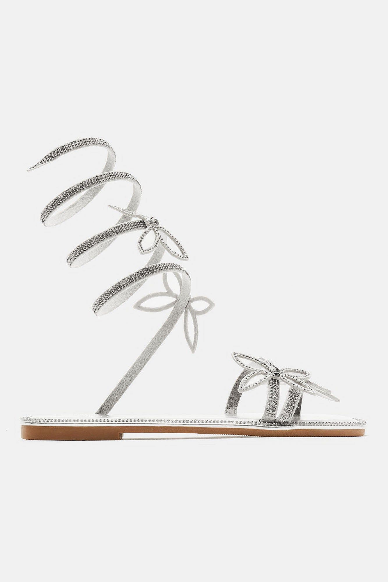 Oh So Heavenly Embellished Wrap Up Flat Sandals - Silver sold by Fashion Nova product image thumbnail 4