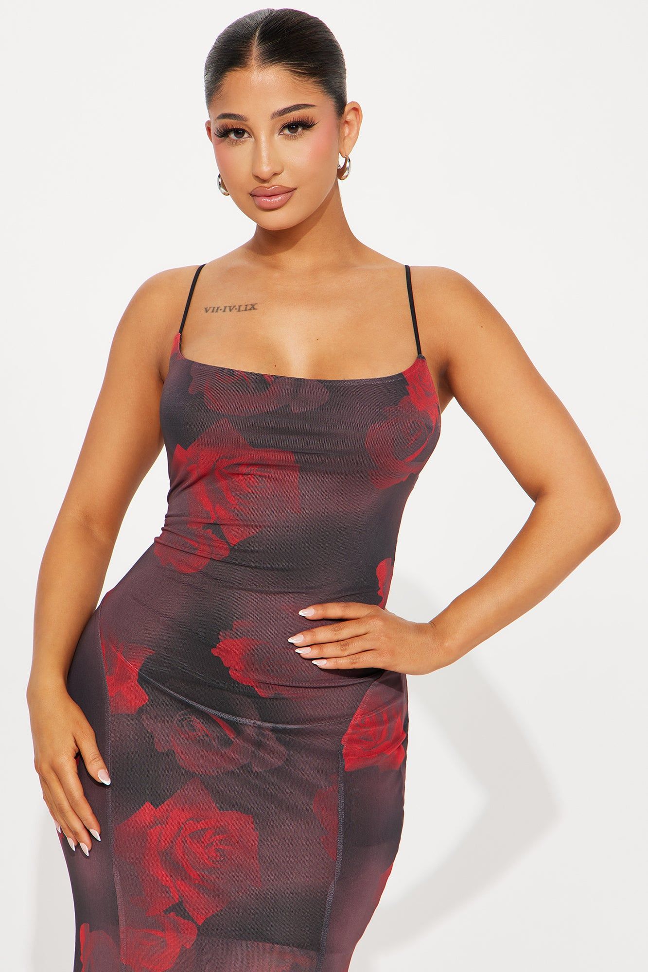 Ryleigh Printed Mesh Maxi Dress - Burgundy sold by Fashion Nova product image thumbnail 2