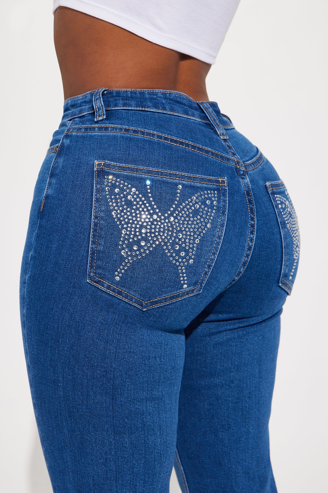 Mariah Butterfly Embellished Cropped Straight Leg Jeans - Medium Wash sold by Fashion Nova product image thumbnail 4