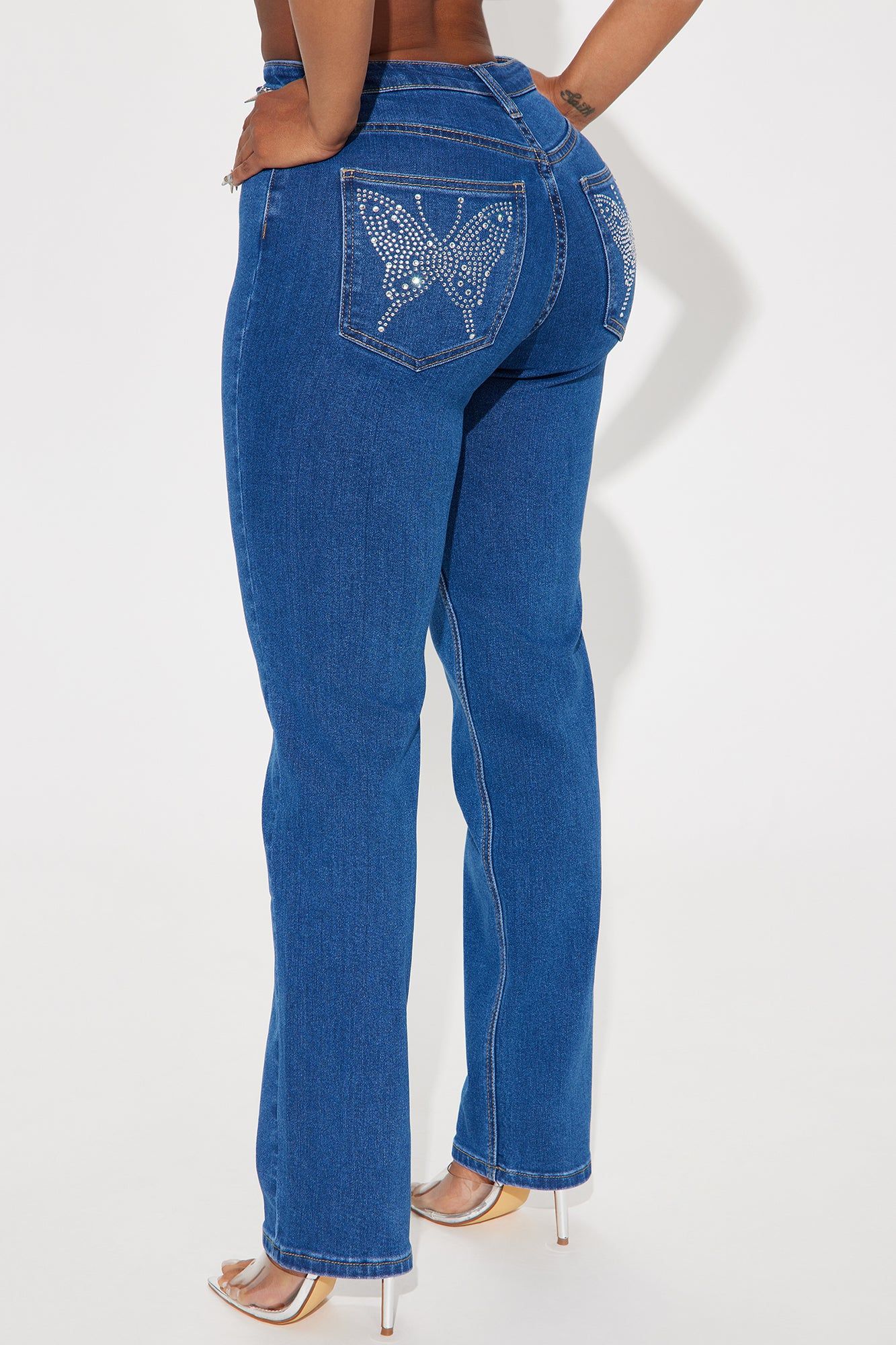 Mariah Butterfly Embellished Cropped Straight Leg Jeans - Medium Wash sold by Fashion Nova product image thumbnail 5