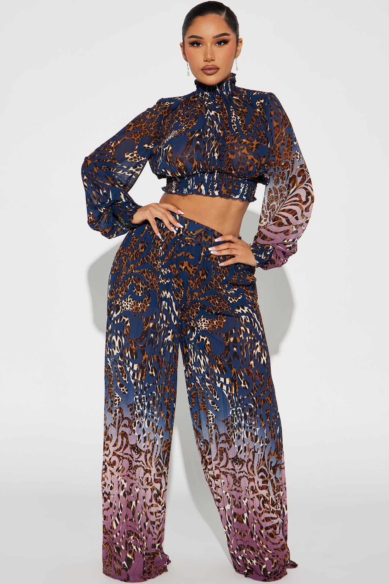 Simply Classic Pant Set - Navy/combo sold by Fashion Nova