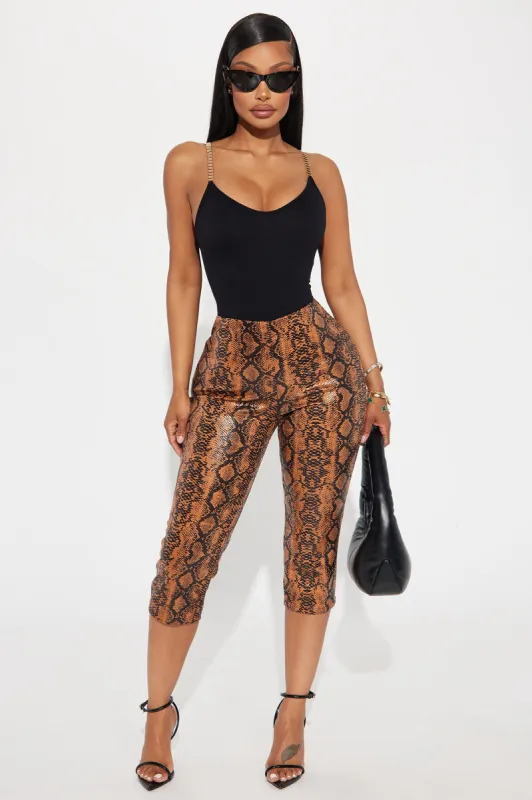 Mark Your Poison Faux Leather Capri Legging - Camel sold by Fashion Nova