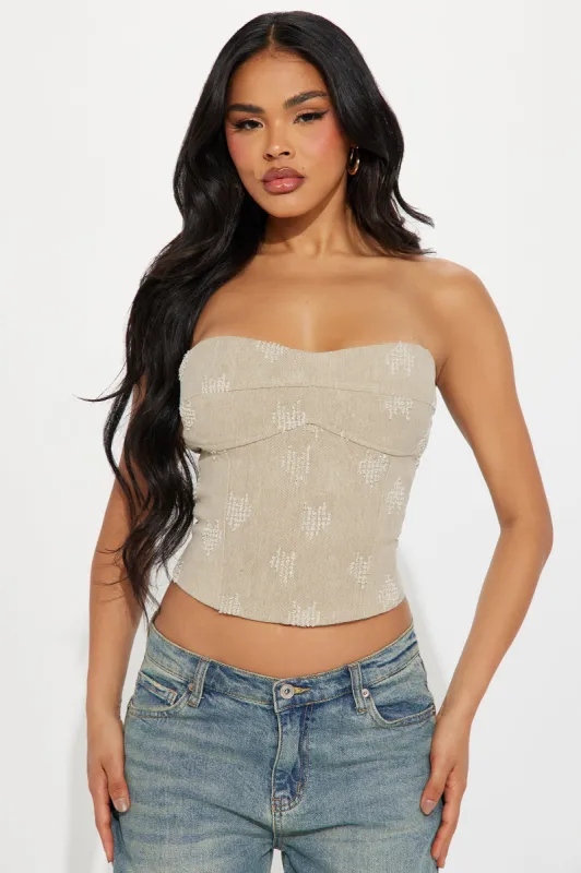 Keep Close Distressed Top - Taupe sold by Fashion Nova