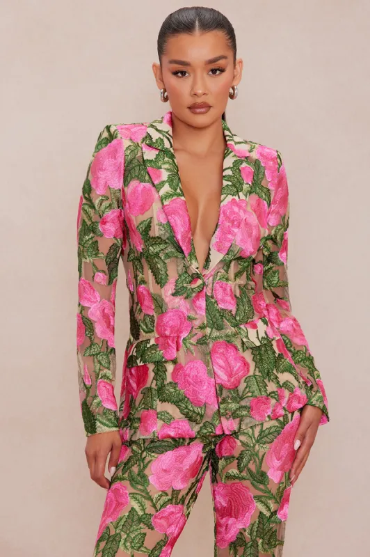 Sarah Embroidered Blazer - Pink/combo sold by Fashion Nova