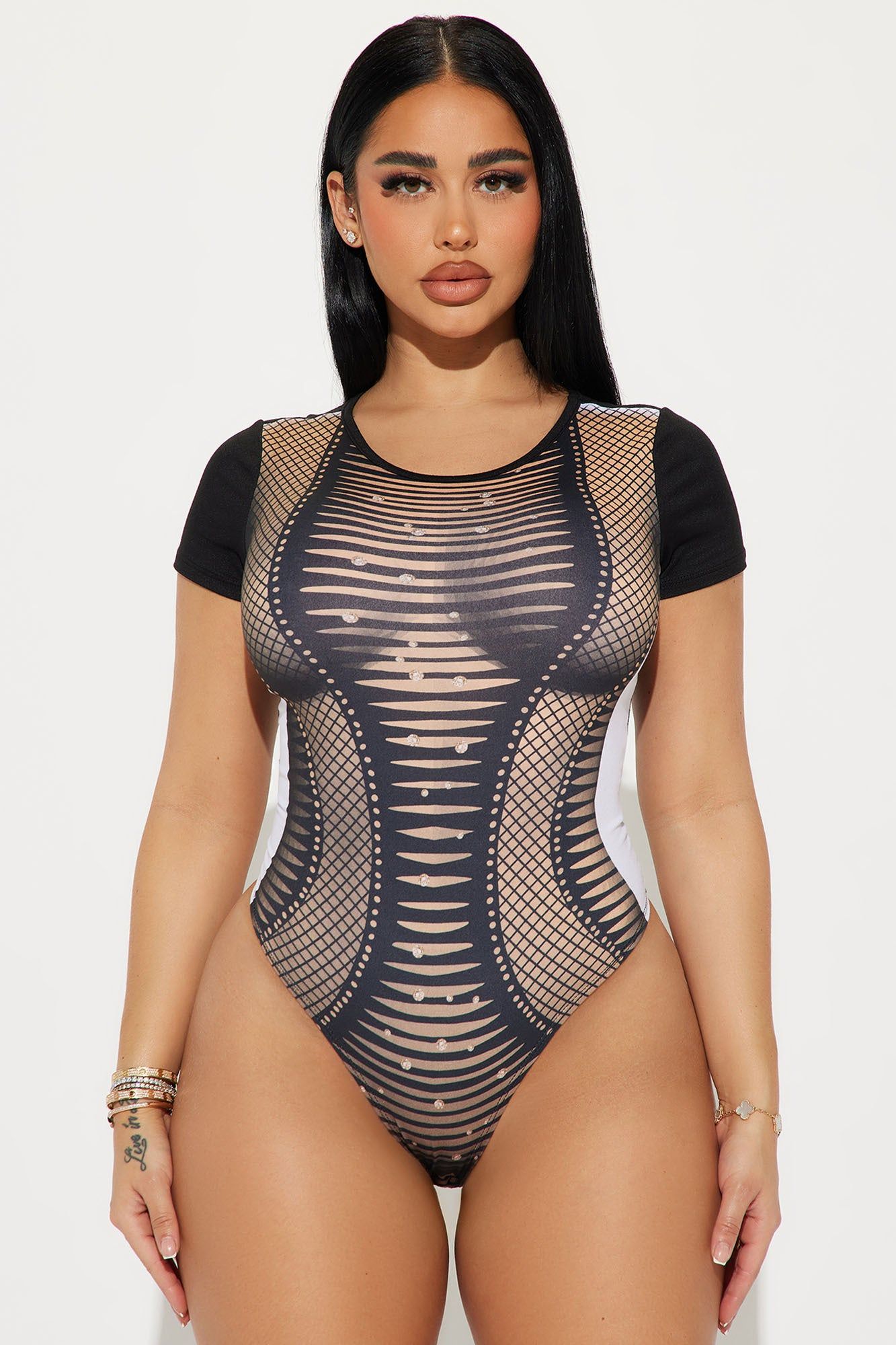 She's Going Out Tonight Bodysuit - Black/combo sold by Fashion Nova