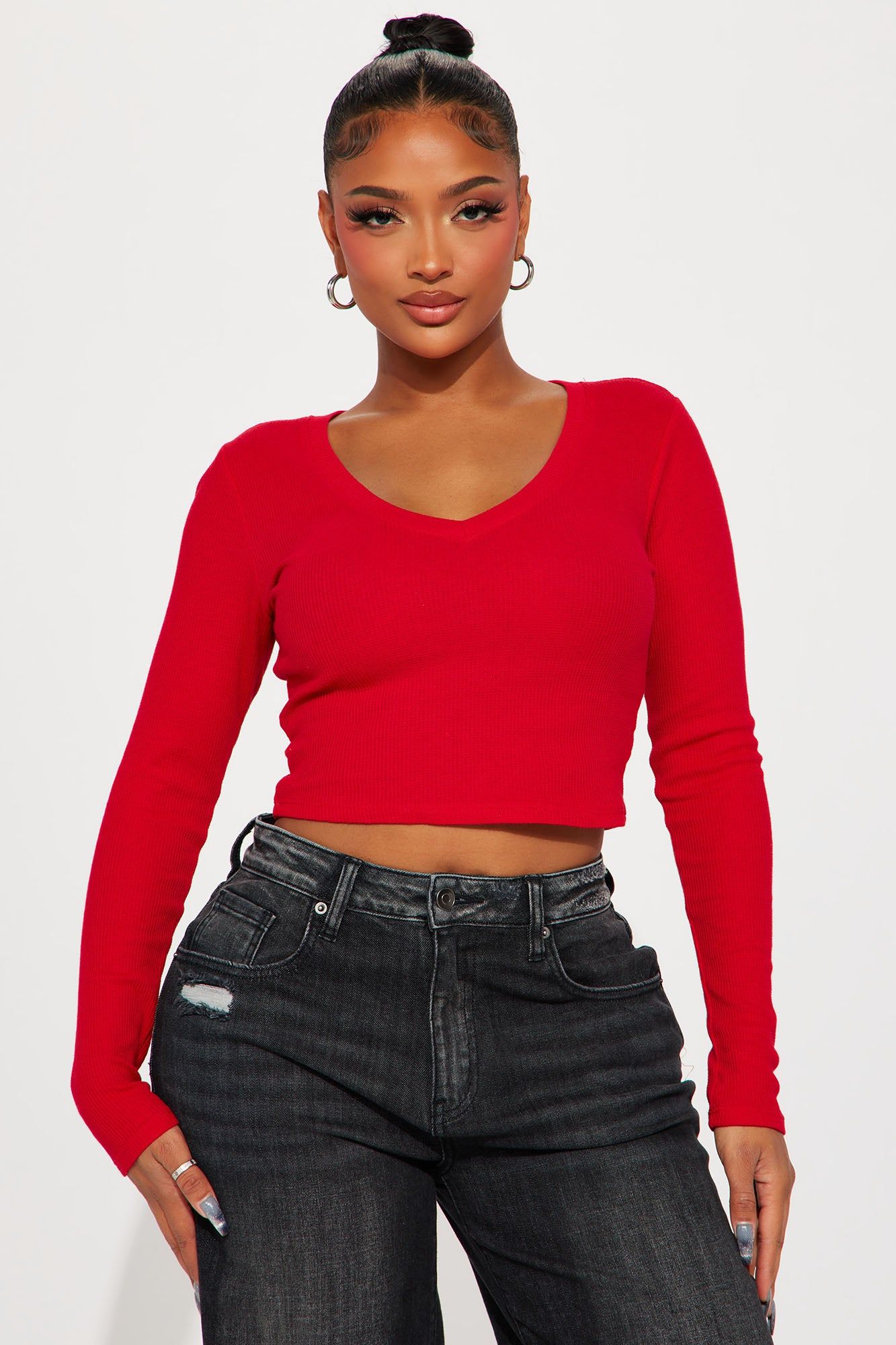 Chill Days Long Sleeve Crop Top - DarkRed sold by Fashion Nova