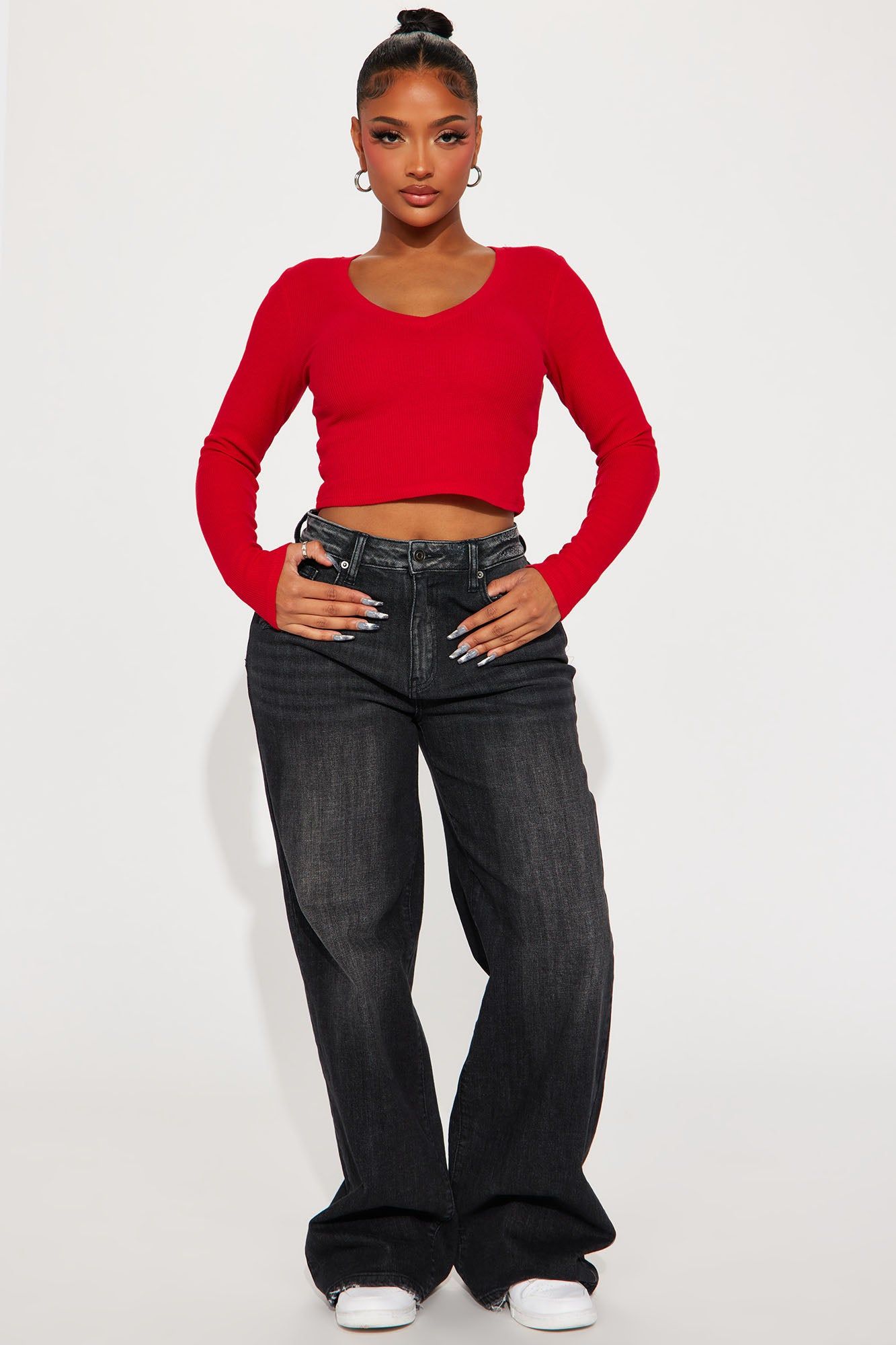 Chill Days Long Sleeve Crop Top - DarkRed sold by Fashion Nova product image thumbnail 2