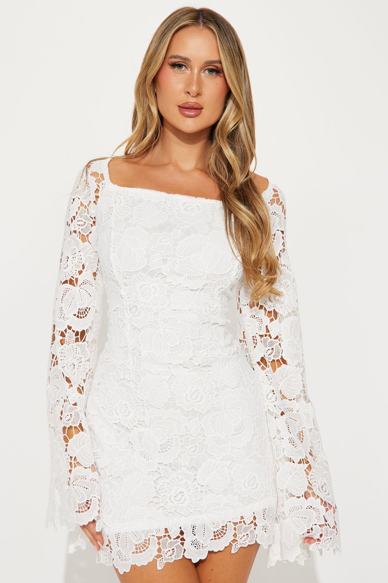 Sadie Lace Mini Dress - White sold by Fashion Nova