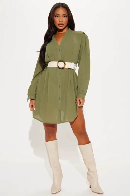 Ayami Mini Shirt Dress - Olive sold by Fashion Nova