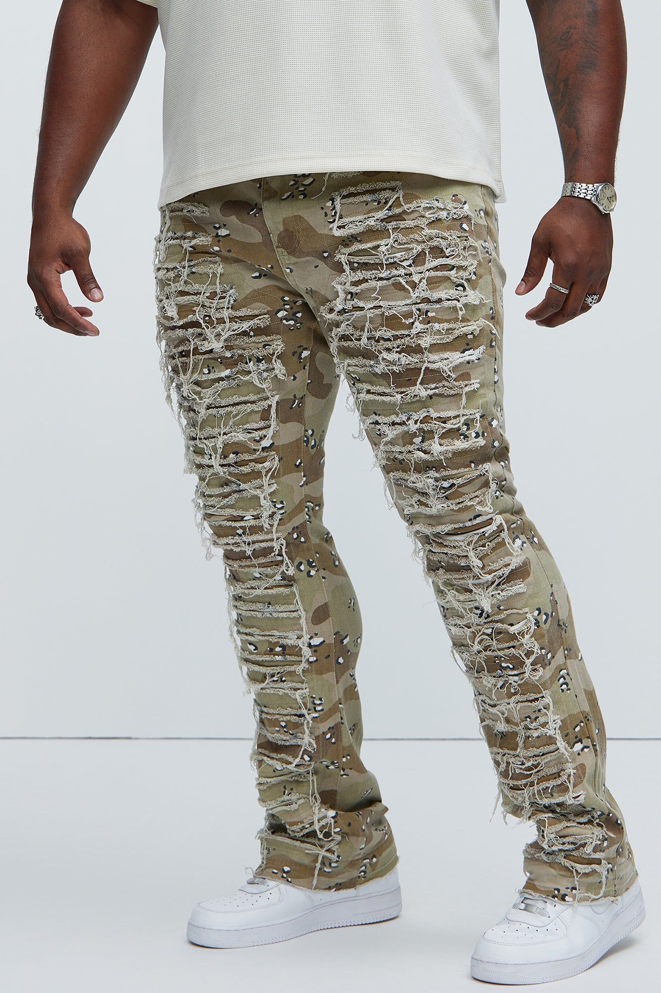 Got Me Destroyed Stacked Skinny Flare Pants - Camouflage sold by Fashion Nova product image thumbnail 5