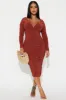Hannah Long Sleeve Midi Dress - Cognac sold by Fashion Nova