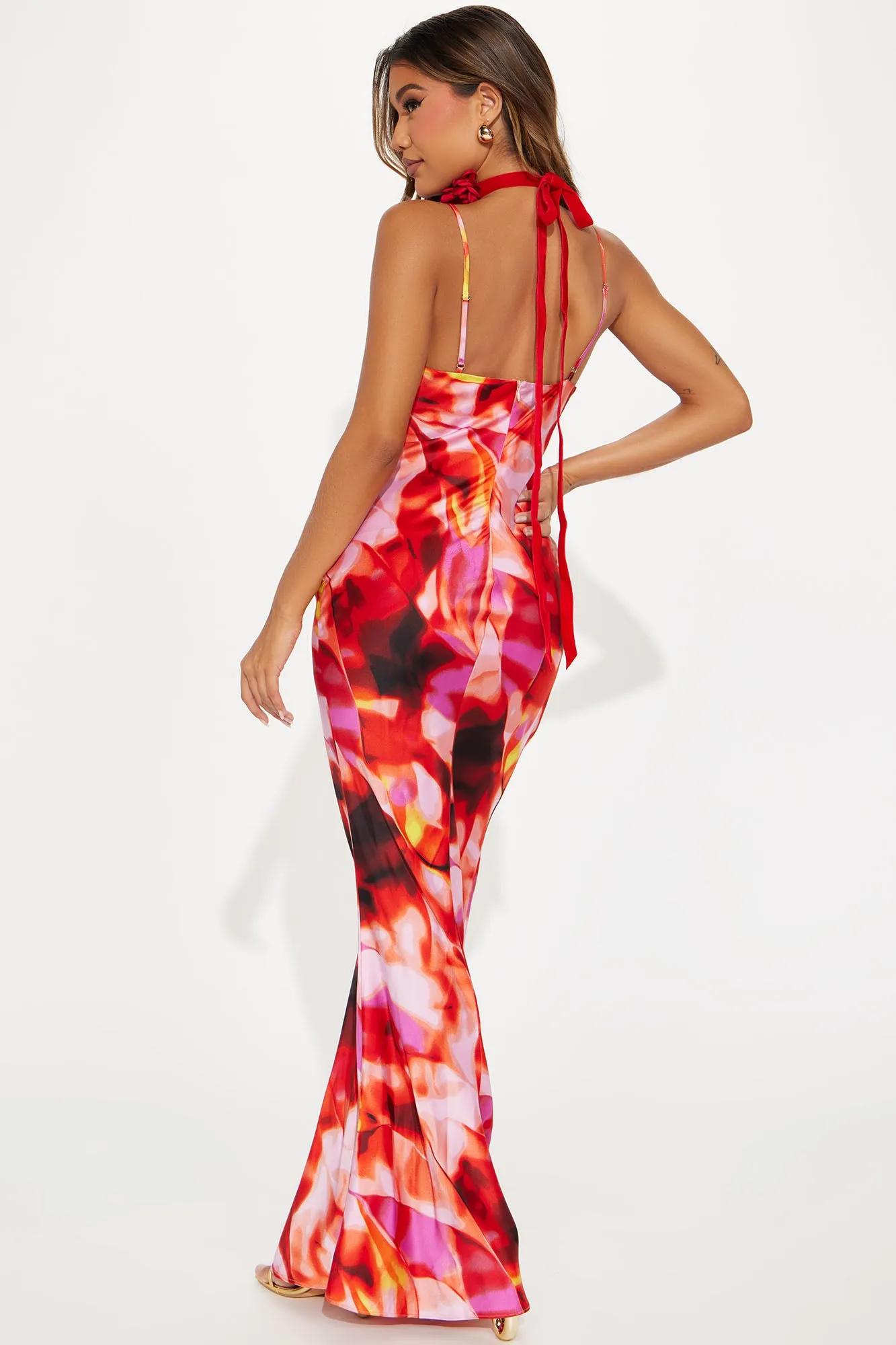 Juniper Printed Satin Gown - Red/combo sold by Fashion Nova product image thumbnail 4