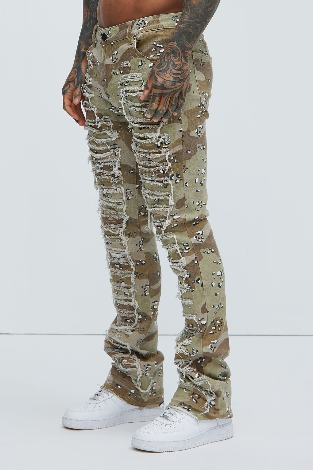 Got Me Destroyed Stacked Skinny Flare Pants - Camouflage sold by Fashion Nova product image thumbnail 3