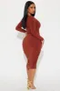 Hannah Long Sleeve Midi Dress - Cognac sold by Fashion Nova