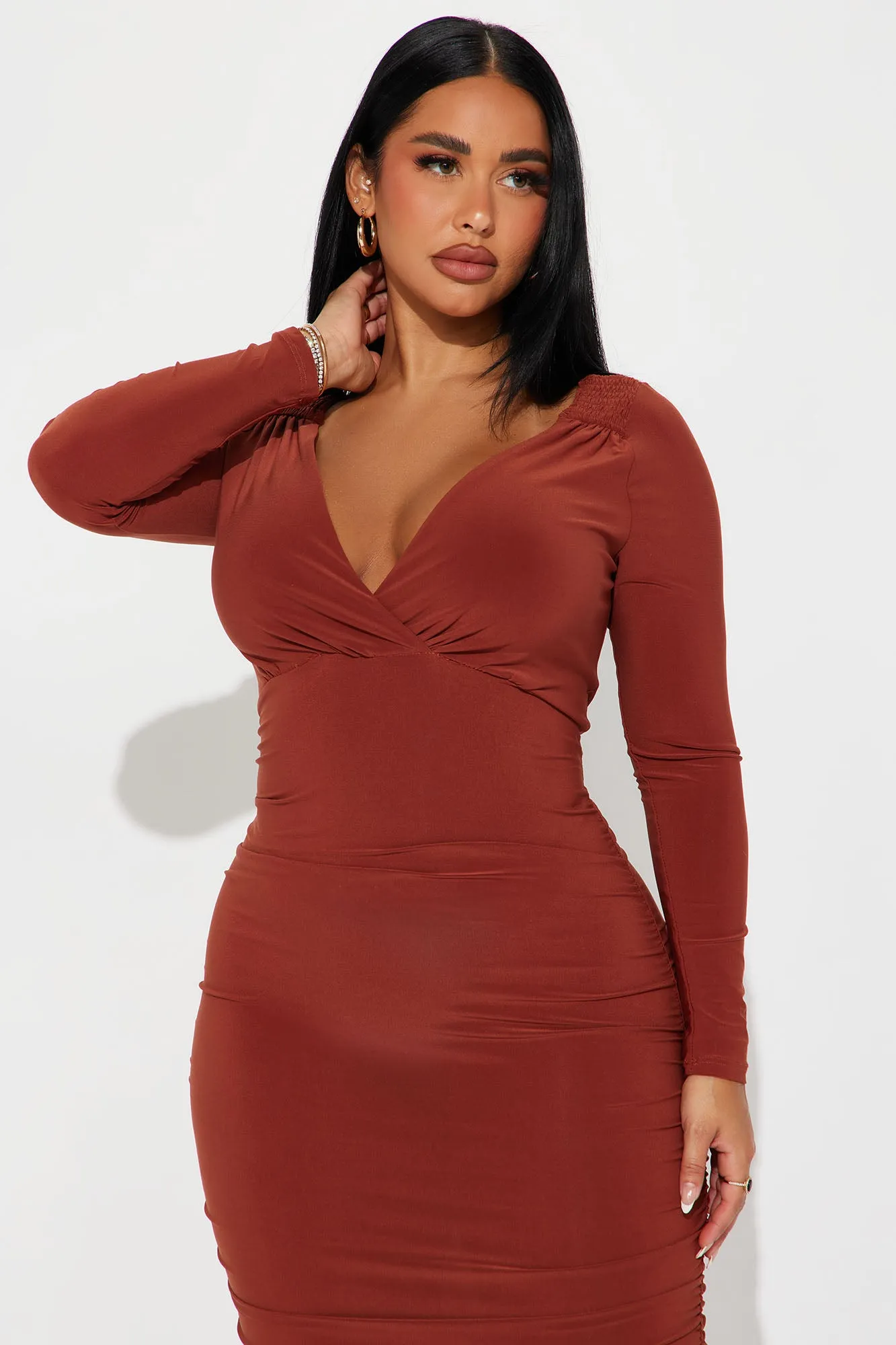 Hannah Long Sleeve Midi Dress - Cognac sold by Fashion Nova product image thumbnail 2
